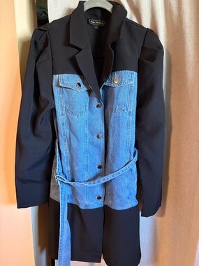 Source Unknown Black and Blue Mixed-Media Jean Trench Coat